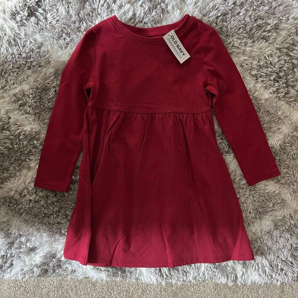 Brand New With Tags ~ 3T Toddler Girls Long Sleeve Maroon Dress ~ Old Navy